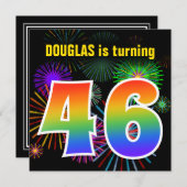 Fun Fireworks + Rainbow Pattern "46" Birthday # Kaart (Voorkant / Achterkant)