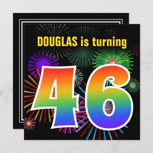 Fun Fireworks + Rainbow Pattern "46" Birthday # Kaart (Voorkant / Achterkant)