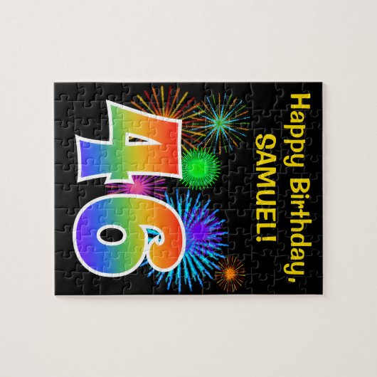 Fun Fireworks + Rainbow Pattern "46" Birthday # Legpuzzel (Horizontaal)