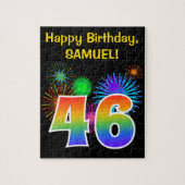 Fun Fireworks + Rainbow Pattern "46" Birthday # Legpuzzel (Verticaal)