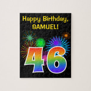 Fun Fireworks + Rainbow Pattern "46" Birthday # Legpuzzel