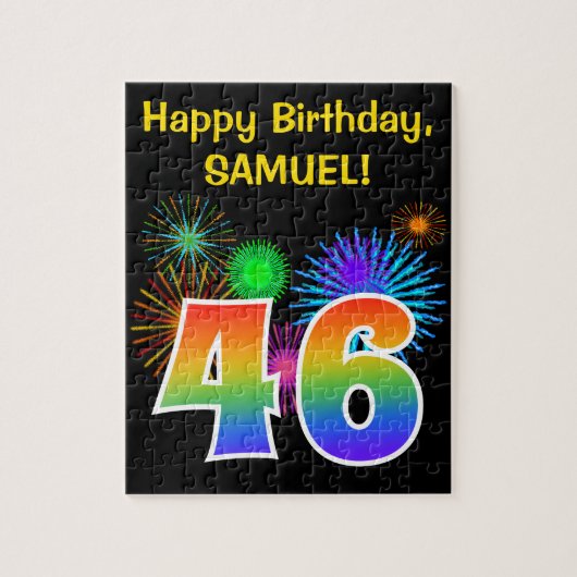 Fun Fireworks + Rainbow Pattern "46" Birthday # Legpuzzel (Verticaal)