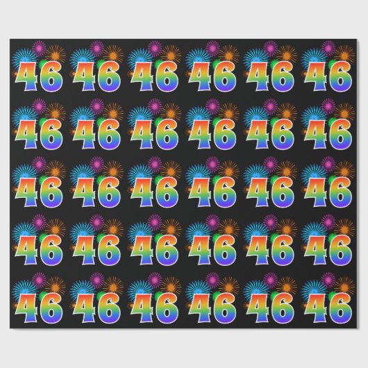 Fun Fireworks + Rainbow Pattern "46" Event Number Cadeaupapier (Vlak)