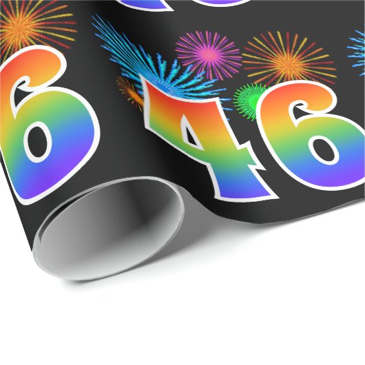 Fun Fireworks + Rainbow Pattern "46" Event Number Cadeaupapier (Rol Hoek)