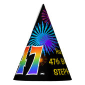 Fun Fireworks + Rainbow Pattern "47" Birthday # Feesthoedjes (Links)