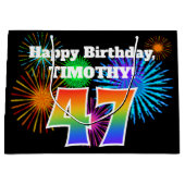 Fun Fireworks + Rainbow Pattern "47" Birthday # Groot Cadeauzakje (Voorkant)