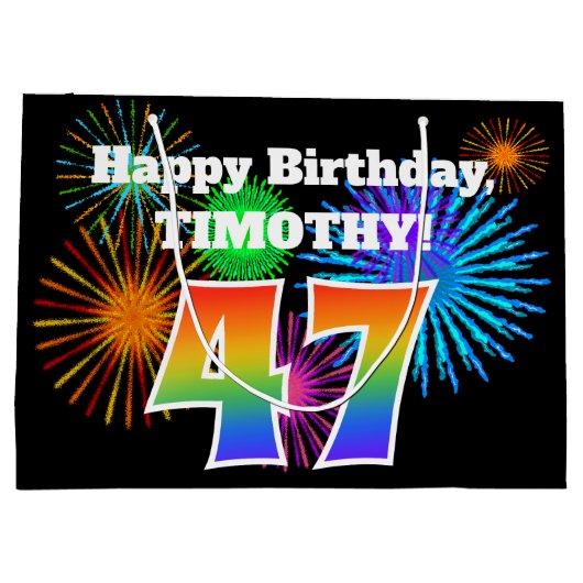 Fun Fireworks + Rainbow Pattern "47" Birthday # Groot Cadeauzakje (Achterkant)