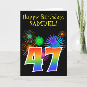 Fun Fireworks + Rainbow Pattern "47" Birthday # Kaart
