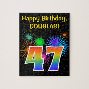 Fun Fireworks + Rainbow Pattern "47" Birthday # Legpuzzel