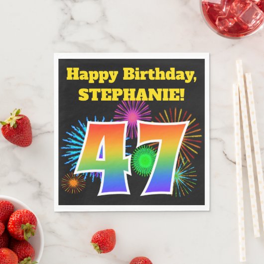 Fun Fireworks + Rainbow Pattern "47" Birthday # Servet (Insitu)