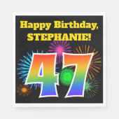 Fun Fireworks + Rainbow Pattern "47" Birthday # Servet (Voorkant)