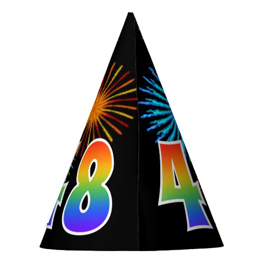 Fun Fireworks + Rainbow Pattern "48" Birthday # Feesthoedjes (Achterkant)