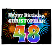 Fun Fireworks + Rainbow Pattern "48" Birthday # Groot Cadeauzakje (Achterkant)