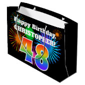 Fun Fireworks + Rainbow Pattern "48" Birthday # Groot Cadeauzakje (Achterkant Gekanteld)