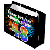 Fun Fireworks + Rainbow Pattern "48" Birthday # Groot Cadeauzakje (Voorkant Gekanteld)