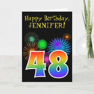 Fun Fireworks + Rainbow Pattern "48" Birthday # Kaart
