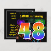 Fun Fireworks + Rainbow Pattern "48" Birthday # Kaart (Voorkant / Achterkant)