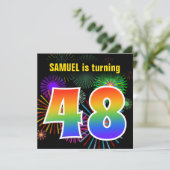 Fun Fireworks + Rainbow Pattern "48" Birthday # Kaart (Staand voorkant)