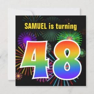 Fun Fireworks + Rainbow Pattern "48" Birthday # Kaart