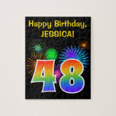 Fun Fireworks + Rainbow Pattern "48" Birthday # Legpuzzel (Verticaal)