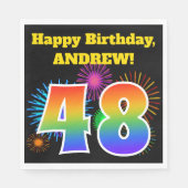 Fun Fireworks + Rainbow Pattern "48" Birthday # Servet (Voorkant)