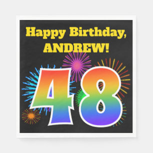 Fun Fireworks + Rainbow Pattern "48" Birthday # Servet
