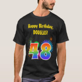 Fun Fireworks + Rainbow Pattern "48" Birthday # T-shirt (Voorkant)