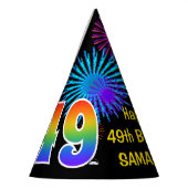 Fun Fireworks + Rainbow Pattern "49" Birthday # Feesthoedjes (Links)