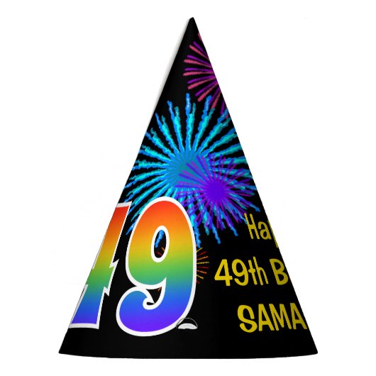 Fun Fireworks + Rainbow Pattern "49" Birthday # Feesthoedjes (Links)