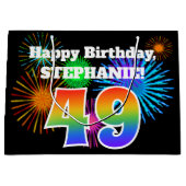 Fun Fireworks + Rainbow Pattern "49" Birthday # Groot Cadeauzakje (Voorkant)