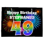 Fun Fireworks + Rainbow Pattern "49" Birthday # Groot Cadeauzakje (Achterkant)