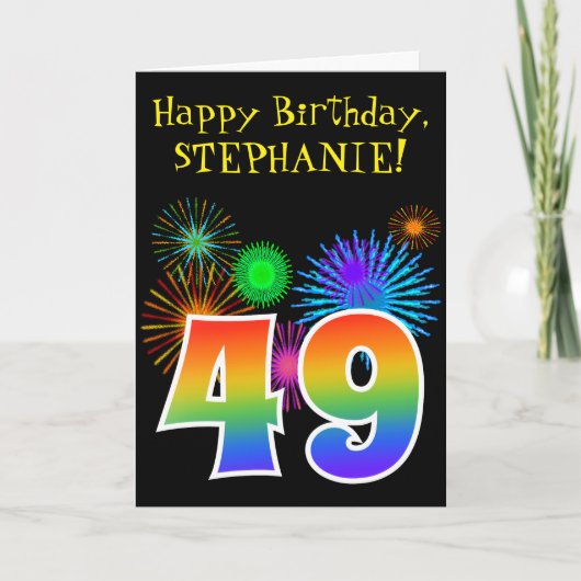Fun Fireworks + Rainbow Pattern "49" Birthday # Kaart (Voorkant)
