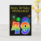 Fun Fireworks + Rainbow Pattern "49" Birthday # Kaart (Gele Bloem)