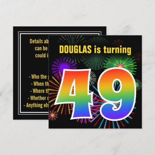 Fun Fireworks + Rainbow Pattern "49" Birthday # Kaart (Voorkant / Achterkant)