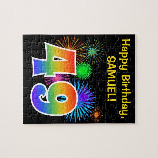 Fun Fireworks + Rainbow Pattern "49" Birthday # Legpuzzel (Horizontaal)