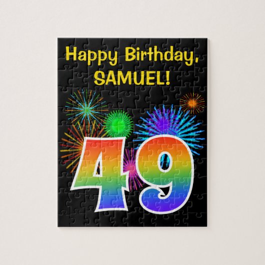 Fun Fireworks + Rainbow Pattern "49" Birthday # Legpuzzel (Verticaal)