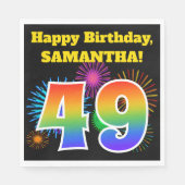 Fun Fireworks + Rainbow Pattern "49" Birthday # Servet (Voorkant)