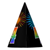 Fun Fireworks + Rainbow Pattern "4" Birthday # Feesthoedjes (Achterkant)