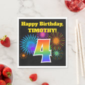 Fun Fireworks + Rainbow Pattern "4" Birthday # Servet (Insitu)
