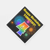 Fun Fireworks + Rainbow Pattern "4" Birthday # Servet (Hoek)