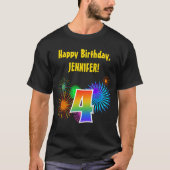 Fun Fireworks + Rainbow Pattern "4" Birthday # T-shirt (Voorkant)
