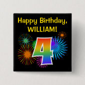 Fun Fireworks + Rainbow Pattern "4" Birthday # Vierkante Button 5,1 Cm (Voorkant)