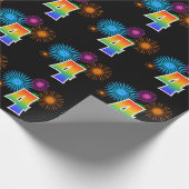 Fun Fireworks + Rainbow Pattern "4" Event Number Cadeaupapier (Hoek)