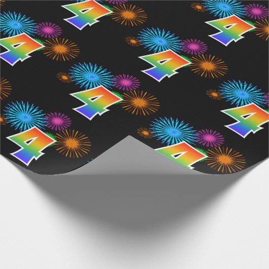 Fun Fireworks + Rainbow Pattern "4" Event Number Cadeaupapier (Hoek)