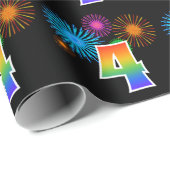 Fun Fireworks + Rainbow Pattern "4" Event Number Cadeaupapier (Rol Hoek)