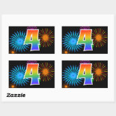 Fun Fireworks + Rainbow Pattern "4" Event Number Rechthoekige Sticker (Vel)