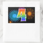 Fun Fireworks + Rainbow Pattern "4" Event Number Rechthoekige Sticker (Tas)
