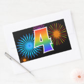Fun Fireworks + Rainbow Pattern "4" Event Number Rechthoekige Sticker (Envelop)