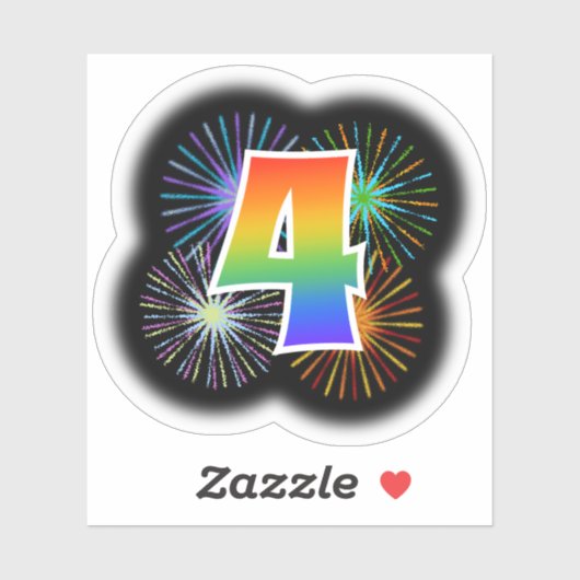 Fun Fireworks + Rainbow Pattern "4" Event # Sticker (Vel)