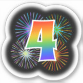 Fun Fireworks + Rainbow Pattern "4" Event # Sticker (Voorkant)